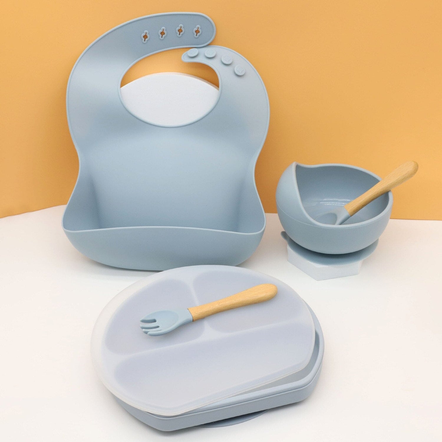 Set 5 Pcs Assiette avec couvercle à isolation thermique 0 La Bulle de Mino Bleu