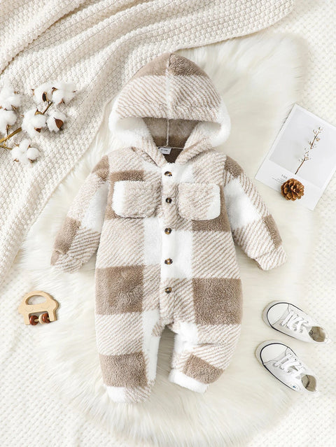 Barboteuse peluche à carreaux – bébé habillé en une seule pièce Barboteuse LBDM 