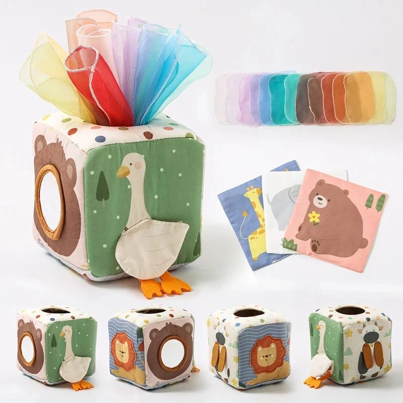 Cube à foulards – pour bébé qui vide la boîte de mouchoirs - LBDM
