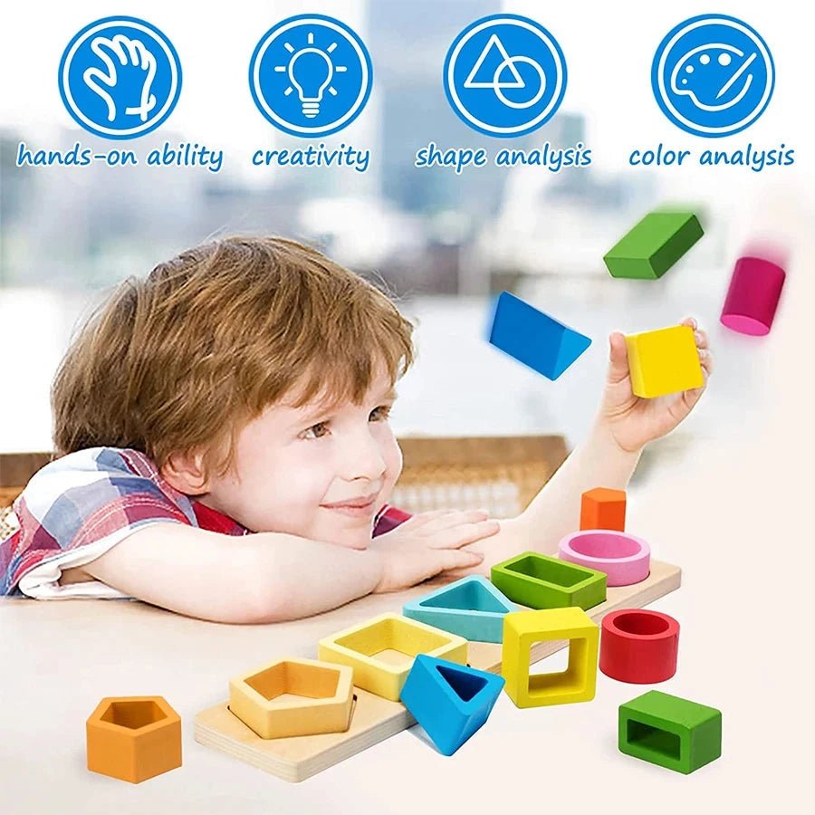 Jeu d'empilage en bois, 5 modèles – tri des formes et des couleurs - LBDM