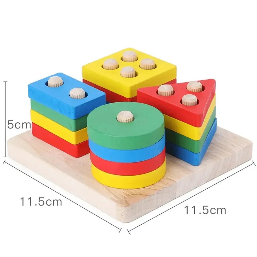Jeu d'empilage en bois, 5 modèles – tri des formes et des couleurs - LBDM