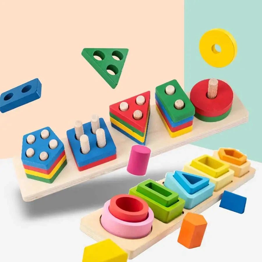 Jeu d'empilage en bois, 5 modèles – tri des formes et des couleurs - LBDM