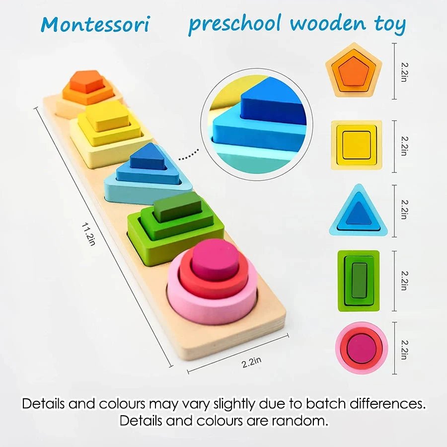 Jeu d'empilage en bois, 5 modèles – tri des formes et des couleurs - LBDM