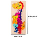 Puzzle numéroté en bois coloré avec motifs d'animaux pour tout-petits, jouets éducatifs d'apprentissage Jouets LBDM Tyrannosaure 