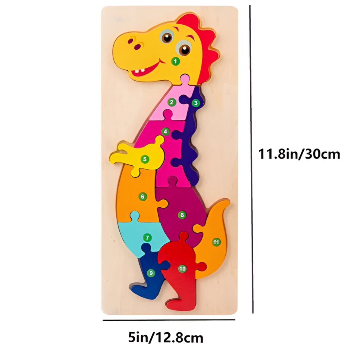 Puzzle numéroté en bois coloré avec motifs d'animaux pour tout-petits, jouets éducatifs d'apprentissage Jouets LBDM Tyrannosaure 