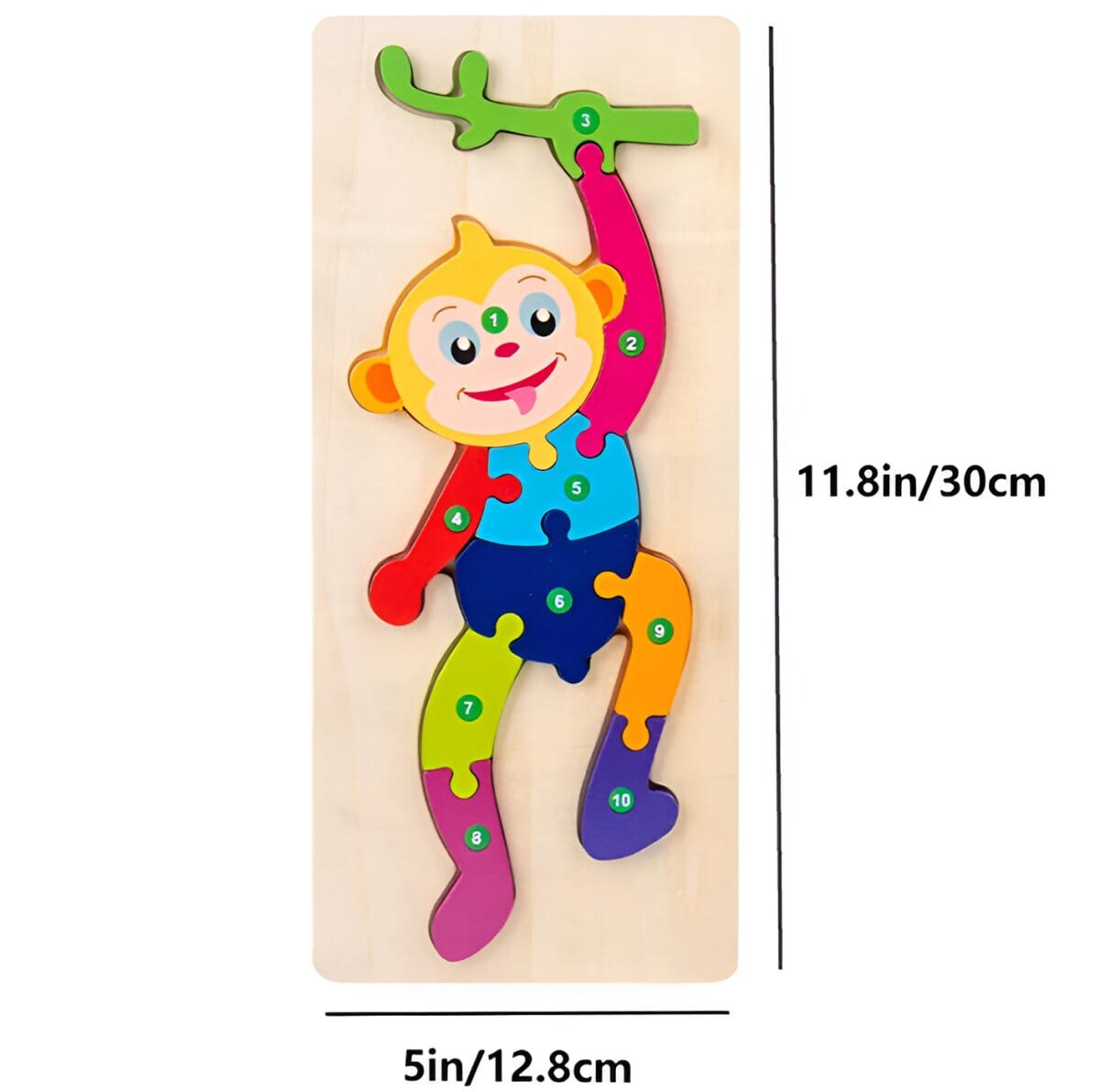 Puzzle numéroté en bois coloré avec motifs d'animaux pour tout-petits, jouets éducatifs d'apprentissage Jouets LBDM Singe 