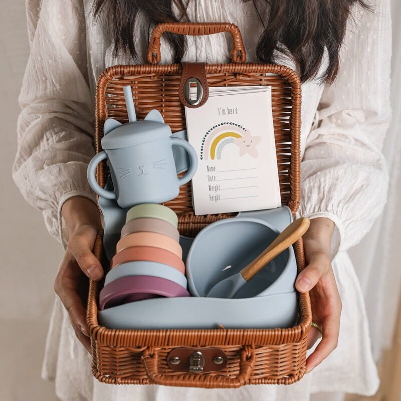 Mon Panier Vintage 0 La Bulle de Mino Set d'Assiette Bleu 